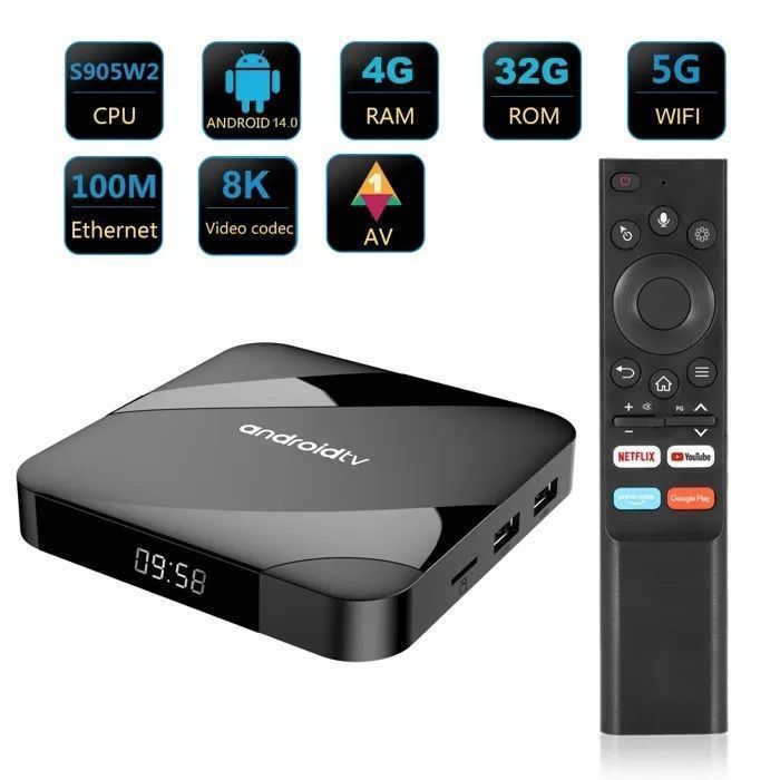 Android TV Box TV98 ATV, OUTUOTWQ Android 14 TV BOX Amlogic S905W2 Video 8K 4GB RAM 32GB ROM WiFi 2.4G/5G Compatibile con Netflix ecc.