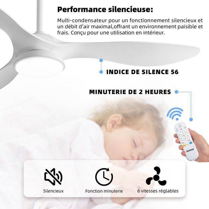 Ceiling Fan with Dimmable LED Light, 132 cm, Remote Control/Winter-Summer Mode/Silent/30W DC Motor, White