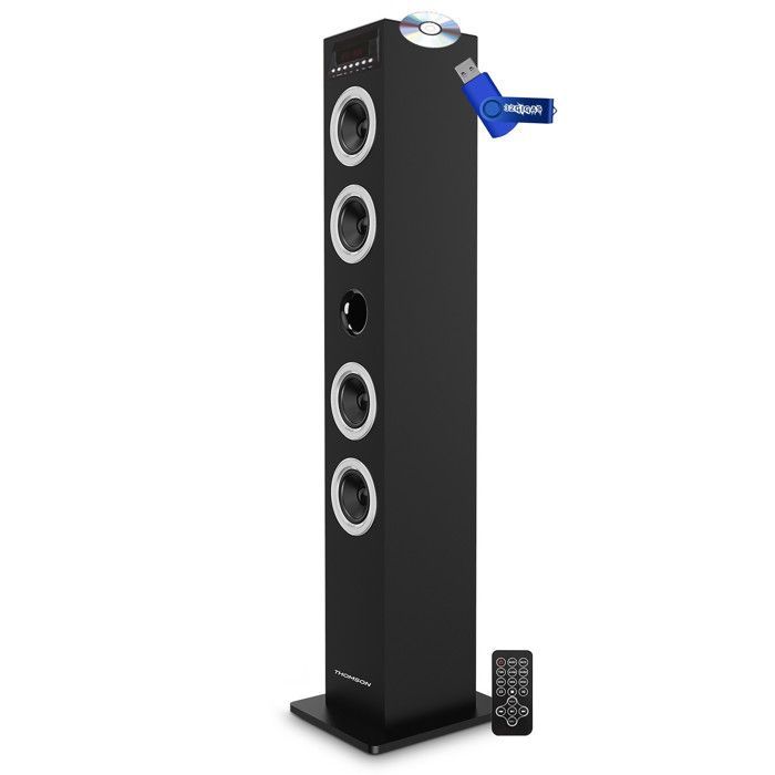 Sound tower con lettore CD Bluetooth DS120CD, porta USB/SD, radio FM, 60 Watt + chiavetta USB da 32 GB