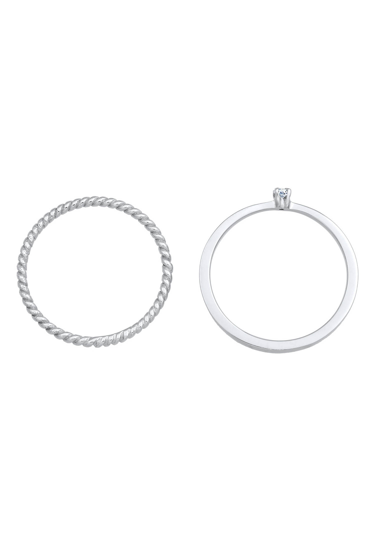 Elli DIAMONDS Femmes Solitaire Torsadé Set de 2 avec Diamant (0.03 ct.) en Argent Sterling 925
