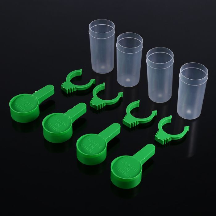 Juego de 4 bebederos, comederos y clips para jaula para mascotas, para pájaros, loros, cacatúas y periquitos.