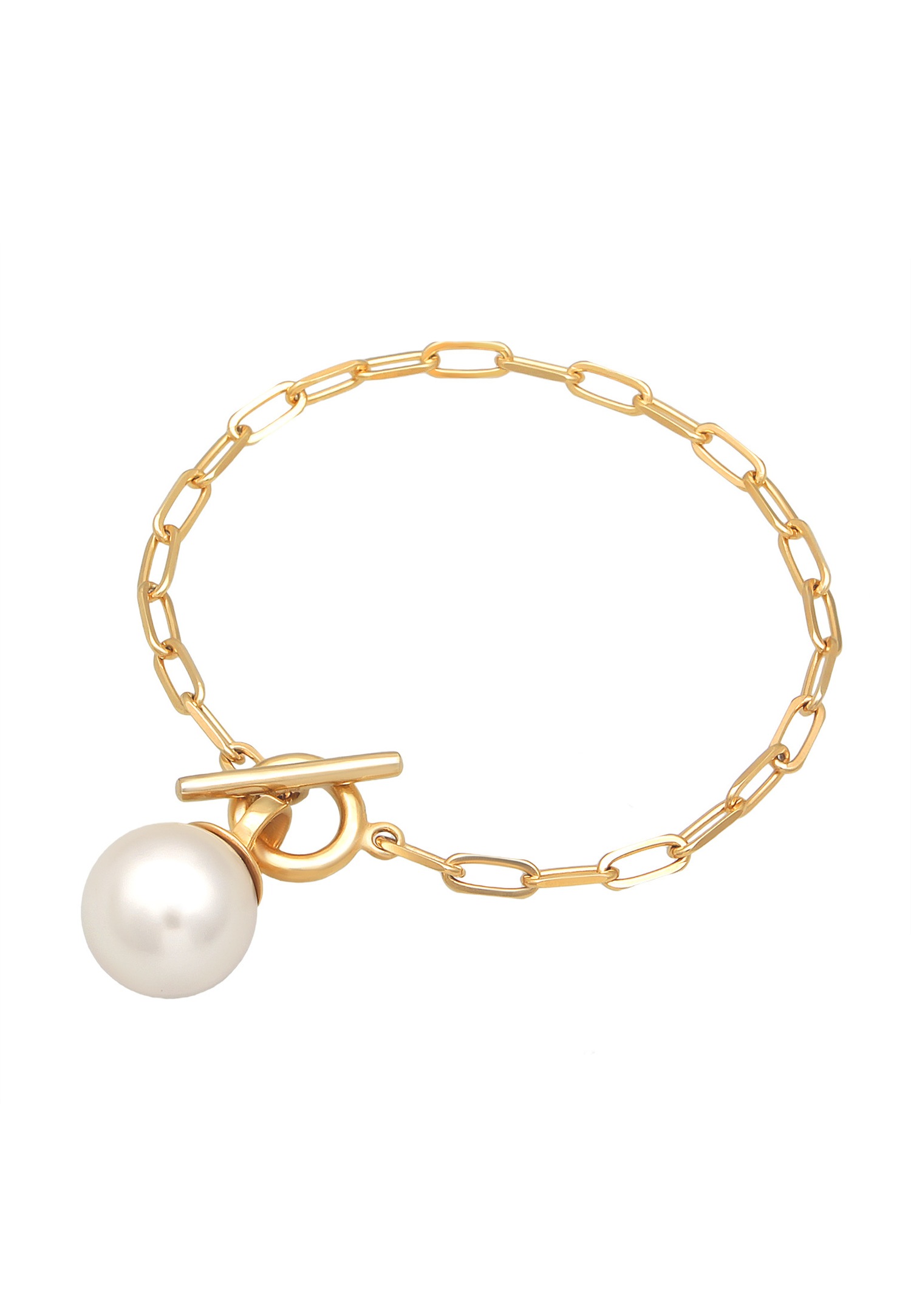 Elli Femmes maillons Basique fermoir garrot avec perle synth. en argent sterling 925 plaqué or