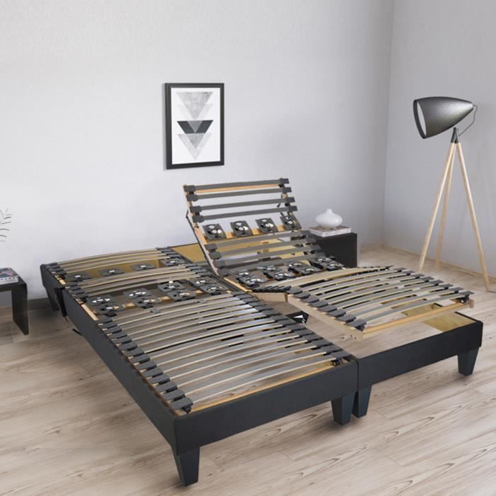 Elektrisch verstelbare bedbodem - Rochereau - 90x200 cm - Gemengde vering - Lendensteun