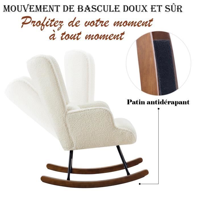 Fauteuil à Bascule Chaise Berçante Allaitement Bébé en Tissu Bouclette Rocking Chair Style Scandinave en Bois d'Hévéa, Beige