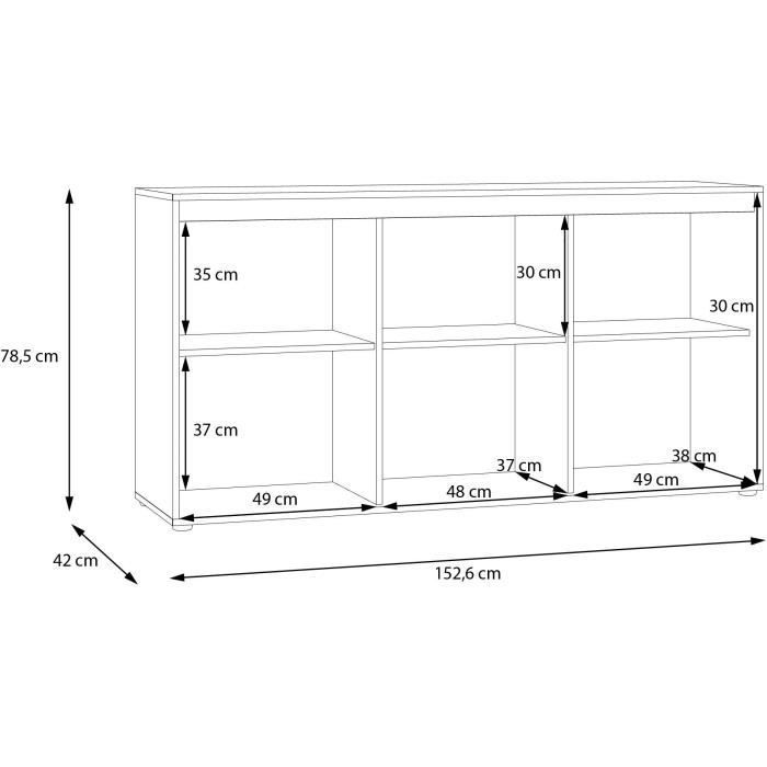 Aparador - SKELPE - Blanco mate y roble - 3 puertas + 3 estantes - 152,6 x 42 x 78,5 cm