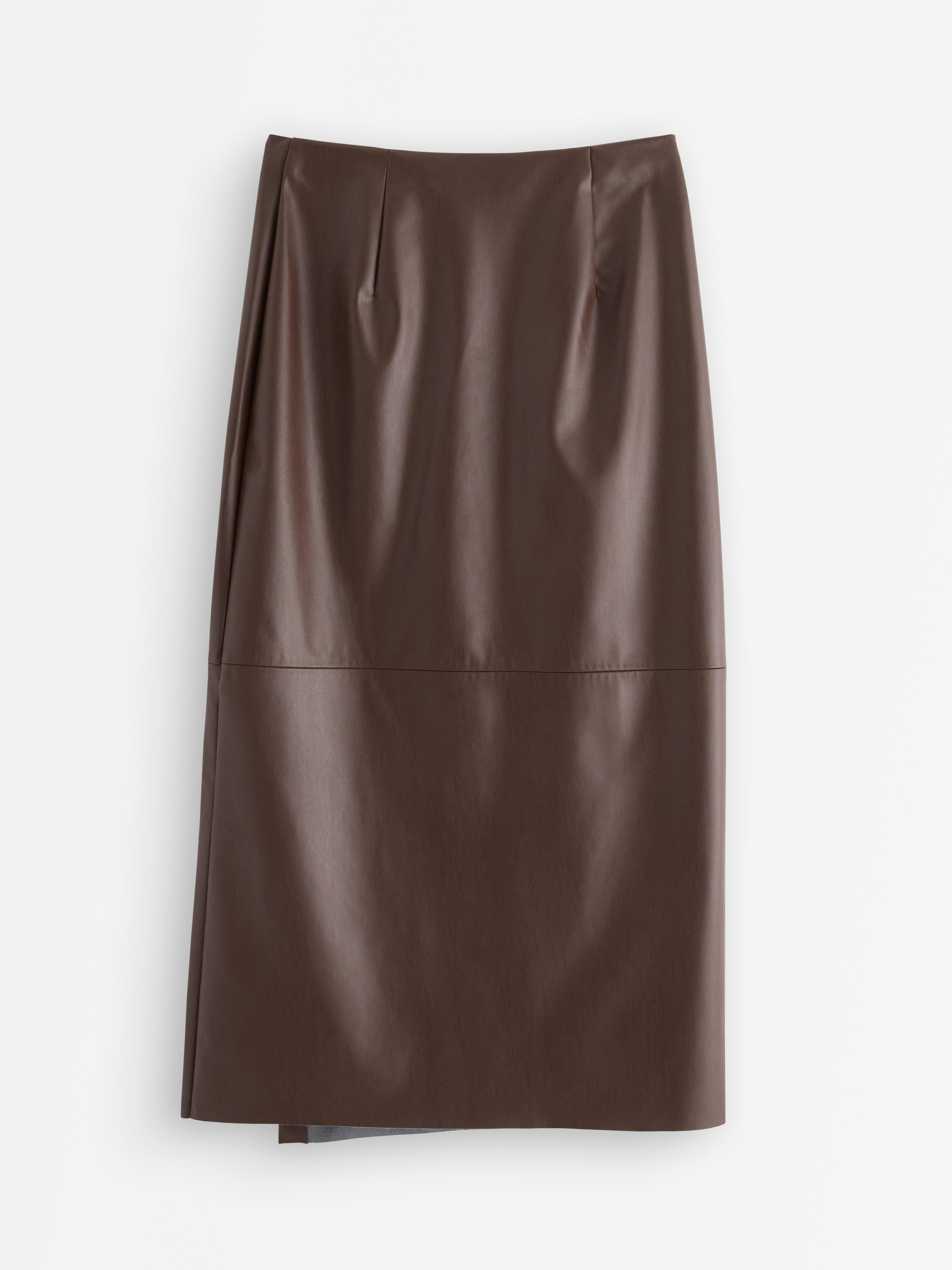 Falda cruzada midi de imitación de piel marrón oscuro