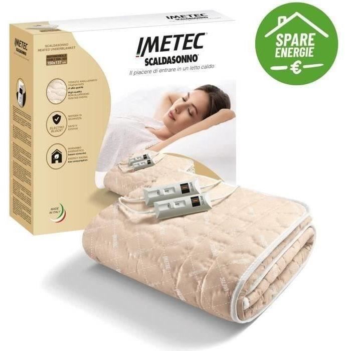 Cubrecolchón calefactable - Imetec - Calentador de cama para cama doble de 150 x 137 cm - 2 controles con 2 ajustes de temperatura - Lavable