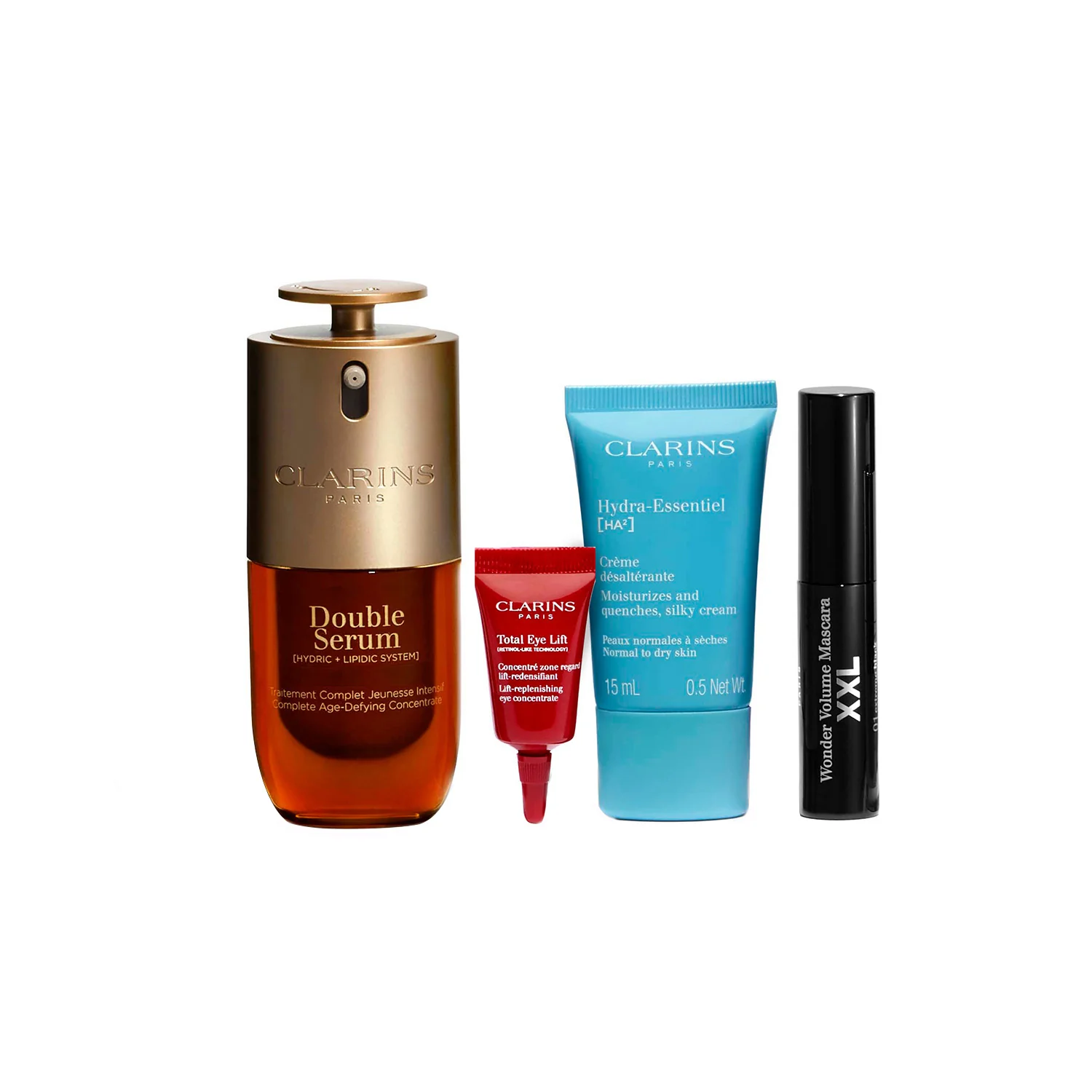 Double Serum COFANETTO Rituale Double Serum & Hydra-Essentiel - Cofanetto Antirughe, Siero viso effetto globale, Crema viso giorno idratante, Tratt.viso 24 ore antirughe, Mascara