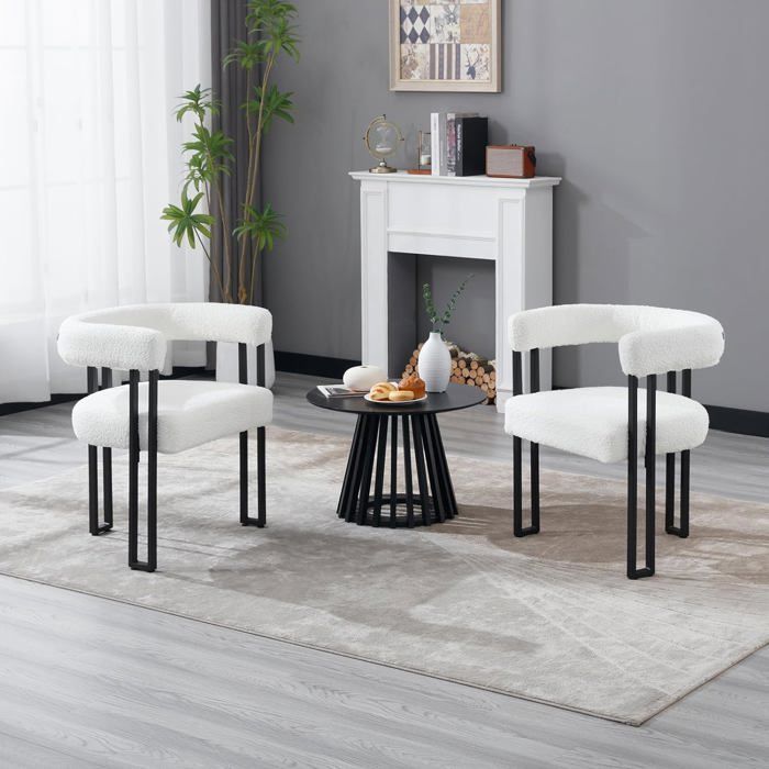 WOLTU Set of 4 Dining Chairs, Chenille Living Room Chairs, Metal Legs, Modern Bedroom Armchair, Cream W0ATT0322-4