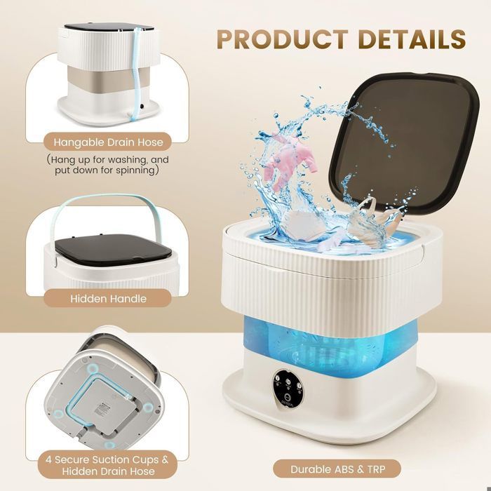 Mini lavatrice da 12 litri, 2 in 1, ideale per il campeggio, pieghevole, con centrifuga, per un lavaggio profondo di biancheria intima e vestiti per bambini.