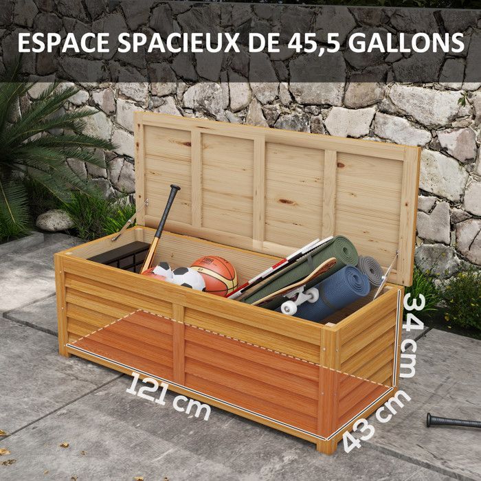 Coffre de rangement - Outsunny - extérieur jardin 176 L avec poignée stockage bois - bois - 130x50x45cm - naturel