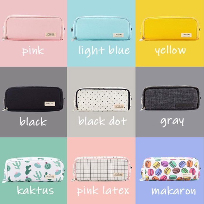 Pink 3-compartment pencil case, for school/office/makeup/business cards.