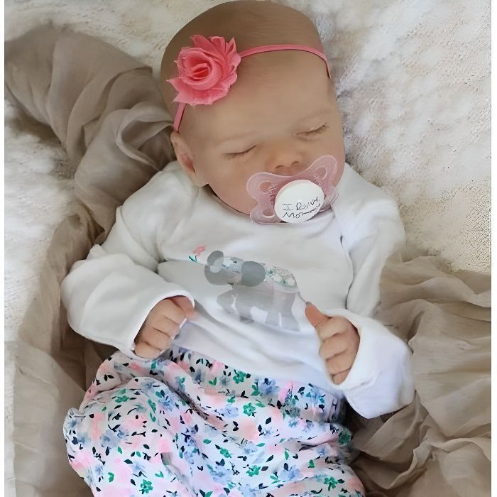 Reborn silicone doll - ONEVER - 55 cm - Acrylic eyes - Soft rayon hair - Unisex