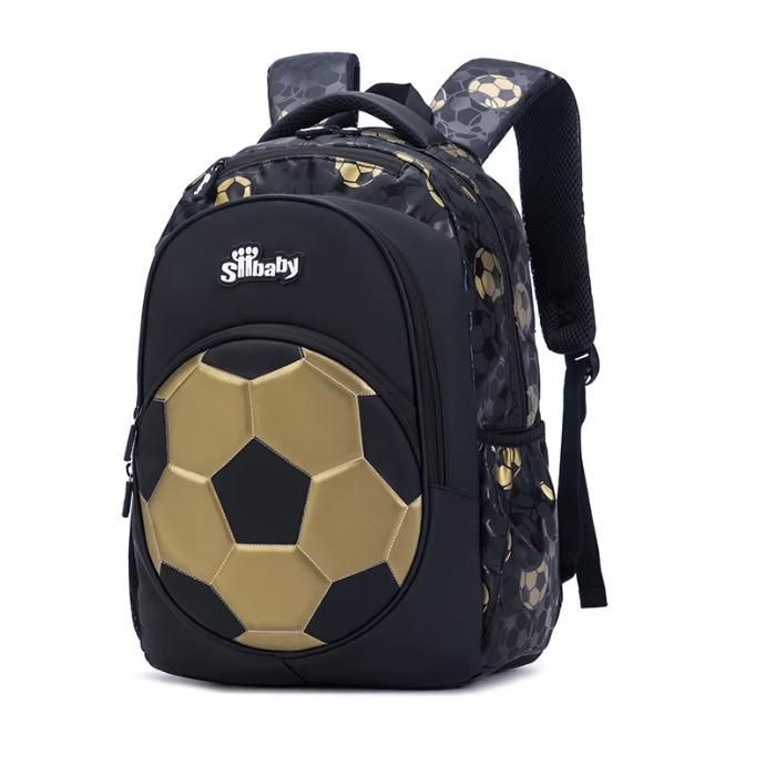 Sac à dos enfant football noir et doré imperméable – Cartable scolaire garçon 40 cm grande capacité