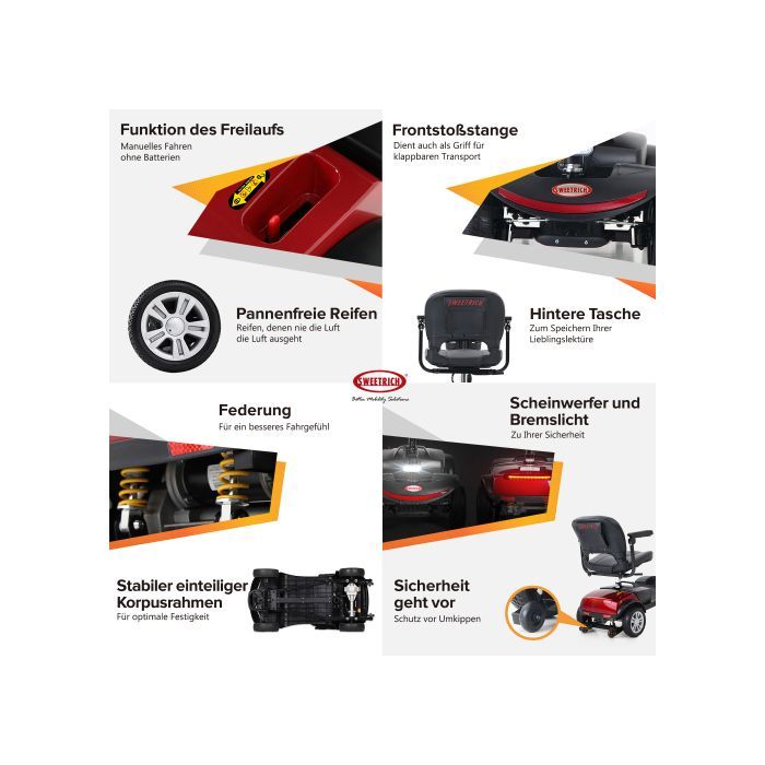 Scooter eléctrico de 4 ruedas, motor de 300 W, asiento giratorio de 360°, autonomía de 25 km, batería de plomo-ácido extraíble de 12 Ah, movilidad para personas con movilidad reducida y personas mayores.