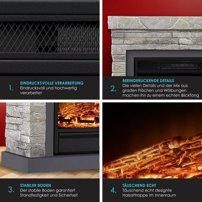 Chimenea eléctrica independiente KESSER® - con efecto de llama LED 3D, función de calefacción, 1800 W, color gris.