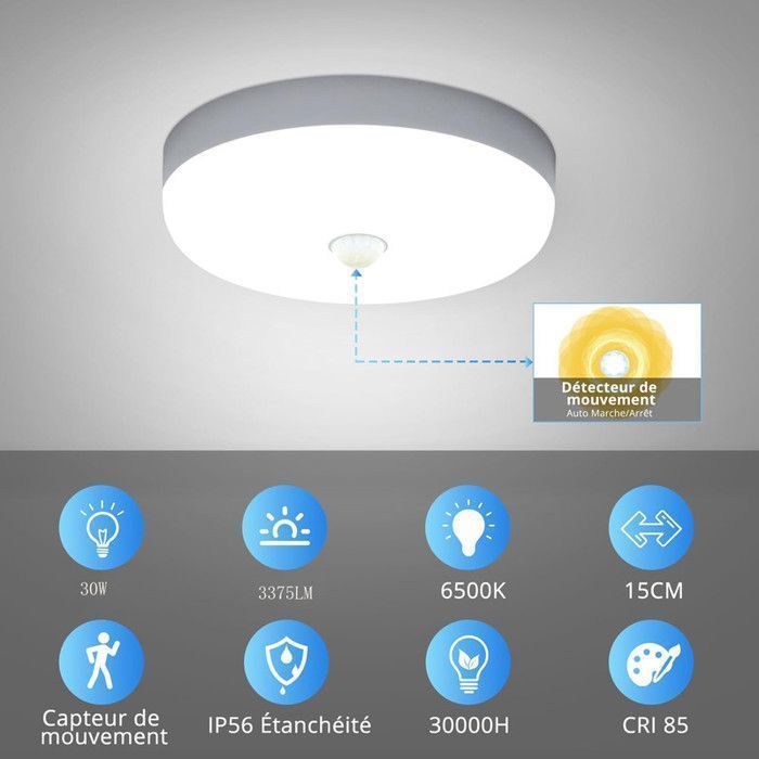 Dorlink 30W LED Ceiling Light, 6500K Cool White, Round LED Ceiling Lamp for Indoor and Outdoor Use, Staircase, Bathroom