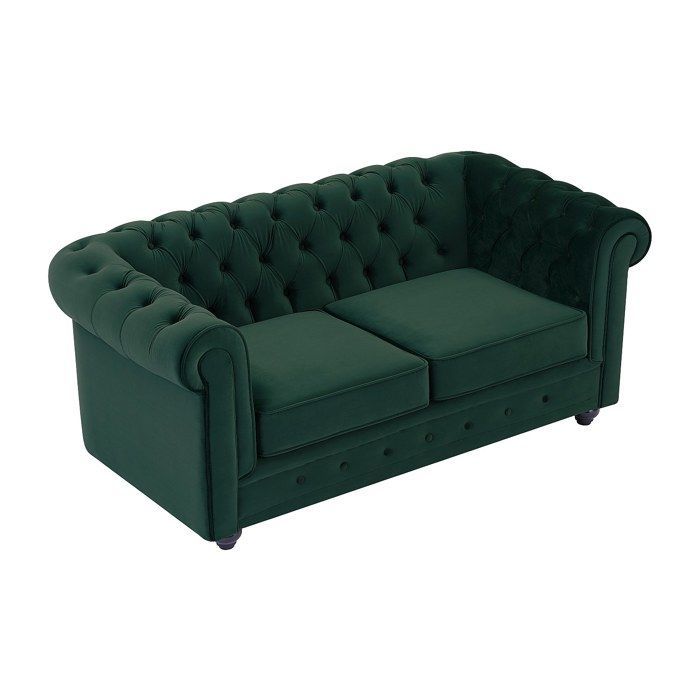 Sofá de 3 plazas, sofá de 2 plazas y sillón en terciopelo verde CHESTERFIELD