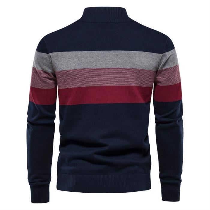 Jersey de hombre - LEOCLOTHO - Algodón - Cuello alto - Estilo color block - Azul marino
