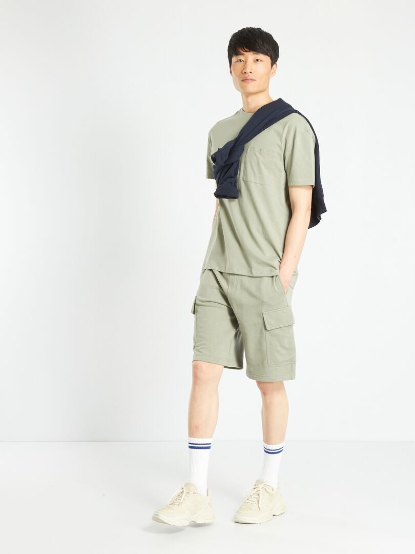Ruimvallend jersey T-shirt met zakje - grijs
