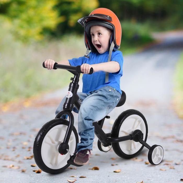 2-in-1 balance bike for children - HOMCOM - removable training wheels and pedals - adjustable seat height - for children 2-5 years old - black steel