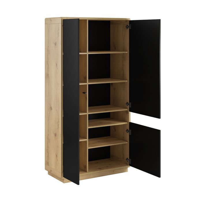 Armoire 3 portes Petits-meubles - Raven - 92 x 40 x 181cm - Noir mat et Bois