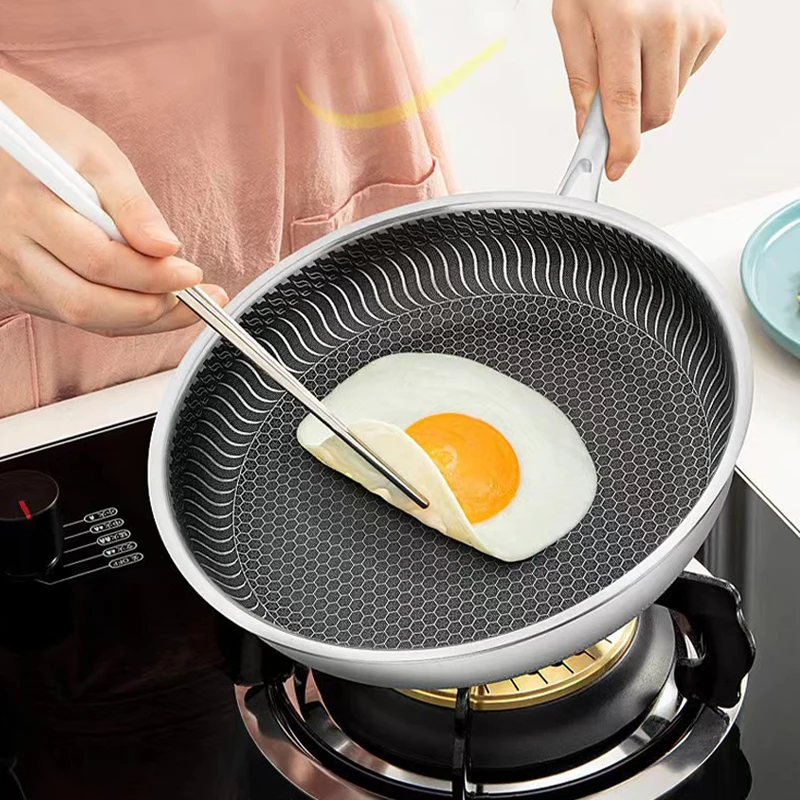 Wok en acier inoxydable 316, poêle à frire alvéolée, poêle à steak à fond plat antiadhésive, compatible avec les plaques à induction, ustensiles de cuisine universels