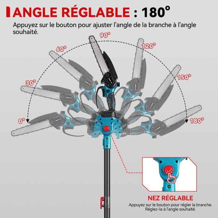 ONEVAN 8-inch Pole Chainsaw, Cordless Electric Pruner, 108-201 cm Telescopic Pole, 2 x 3000mAh Batteries