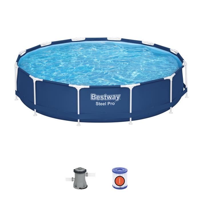 Kit de piscina tubular elevada redonda BESTWAY Steel Pro de 366 x 76 cm (incluye bomba de filtro y cartucho).