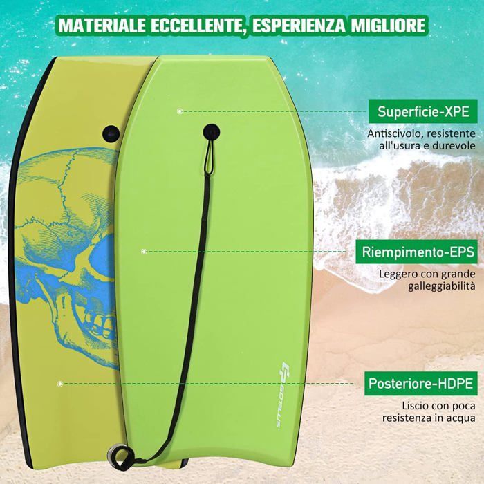 Prancha de Bodyboard GOPLUS 105cm - Prancha de ondas leve e durável - Unissex - Verde