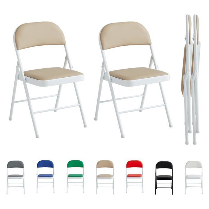mcc direct Lot de 2 chaises pliantes en similicuir avec cadre en métal et siège rembourré (beige)