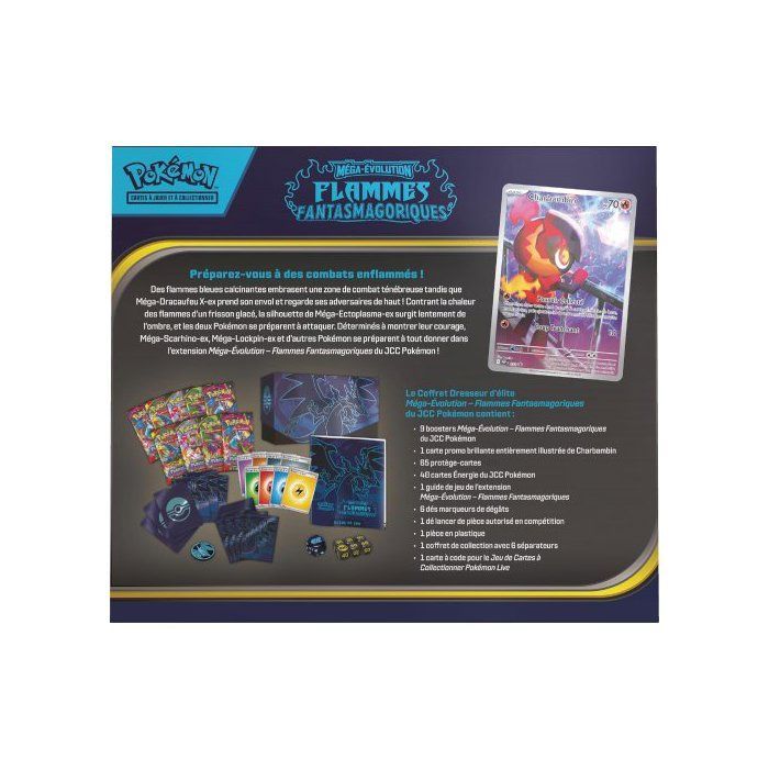 Coffret Pokémon dresseur d'Elite ME02 Méga-Évolutions - Flammes Fantasmagoriques Carte A Collectionner Française + 1 Carte Tigre