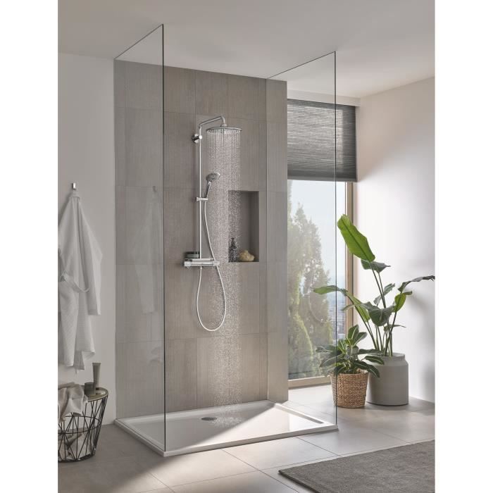 GROHE Colonne de douche mitigeur thermostatique Vitalio Joy 260, tête de douche 260mm, douchette 3 jets, chromé, 26403002