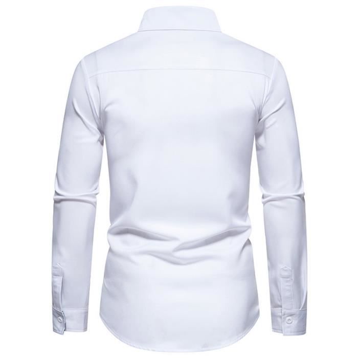 Herren-Langarmhemd mit Brusttaschen – Weiß