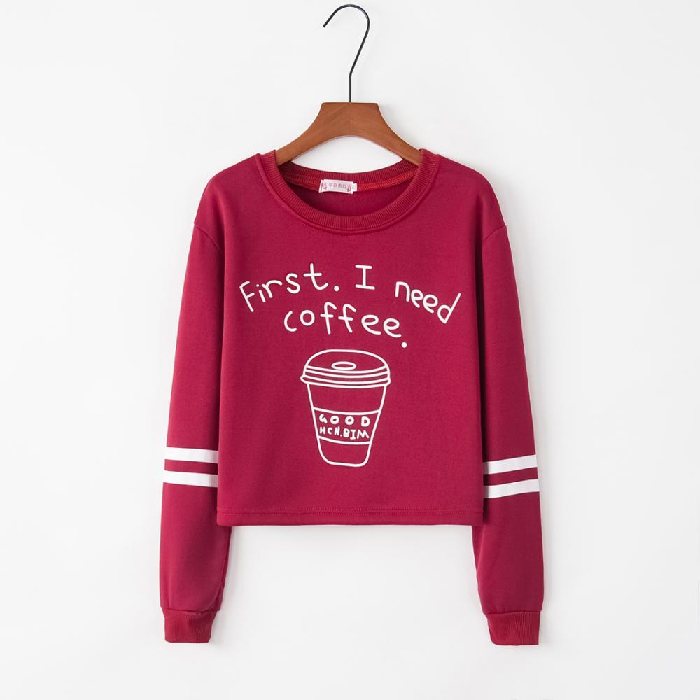Maglioni da donna a maniche lunghe con scollo rotondo, stile europeo e americano, autunno e inverno, nuovi, con stampa a tazza di caffè e lettere.