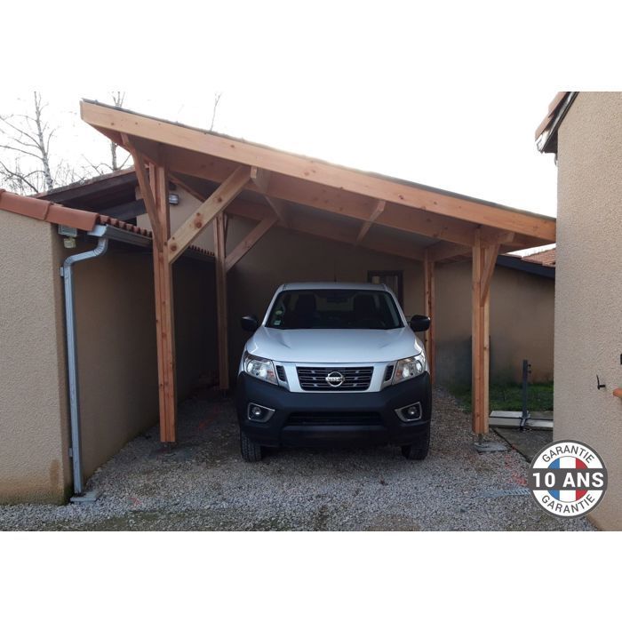 French Douglas Fir Carport 16 m² – Single Slope – 4 Posts – Outdoor Car Shelter – 10 Year Warranty