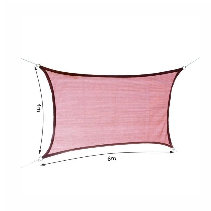 Voile d'ombrage rectangulaire - HOMCOM - 4x6m - Rouge - Anti-UV - Polyéthylène haute densité 185 g/m²