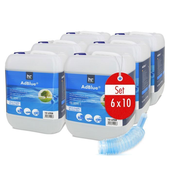 Höfer Chemie AdBlue 6 x 10L con beccuccio - soluzione di urea per auto diesel come BMW e VW - tanica con beccuccio