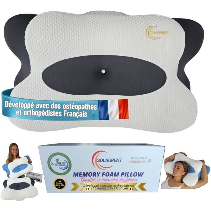 MORPHEALUX Gris - Almohada cervical ergonómica - Ortopédica - Espuma viscoelástica - Premium - Todas las posiciones