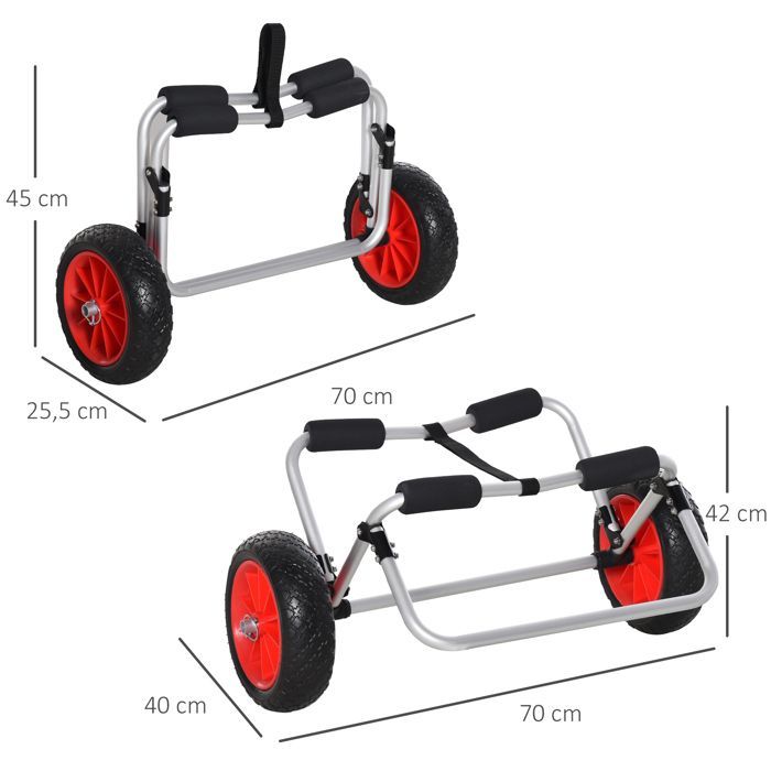 HOMCOM - Chariot de kayak - Aluminium - 70x40x42cm - Noir