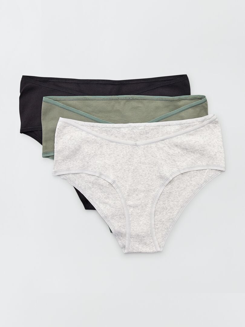 Conjunto de 3 calças culote caneladas em algodão - cáqui