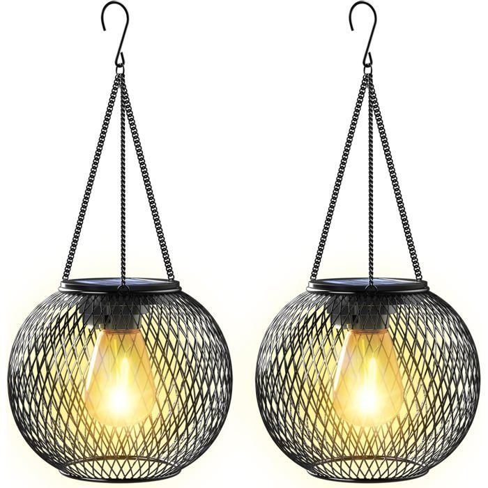 Linterna solar para exteriores, lámpara colgante de metal de 2 luces IP65 para jardín, patio, balcón - Decoración y regalo