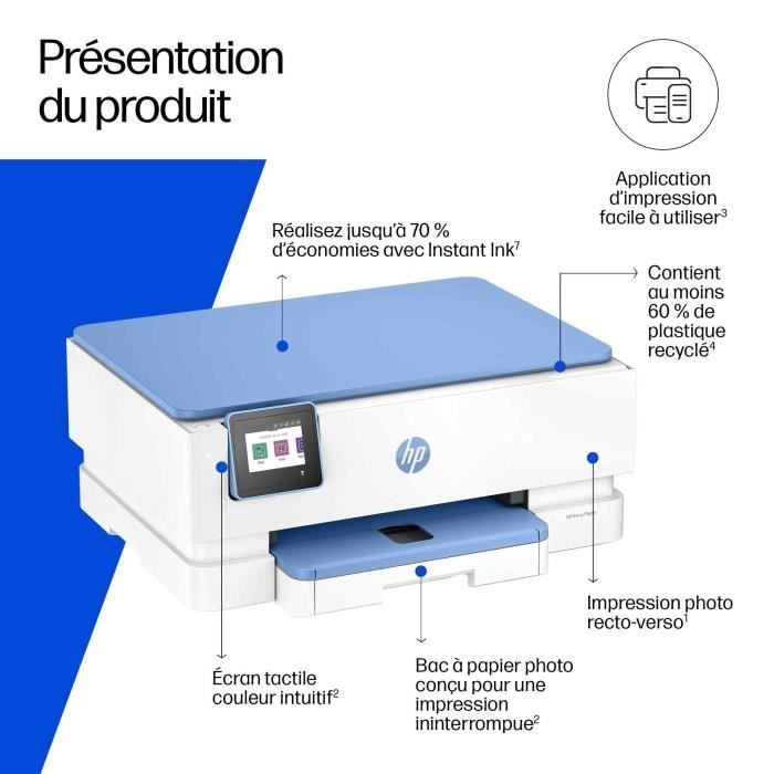Imprimante tout-en-un HP Envy photo 7231 jet d'encre couleur + Carte Instant Ink