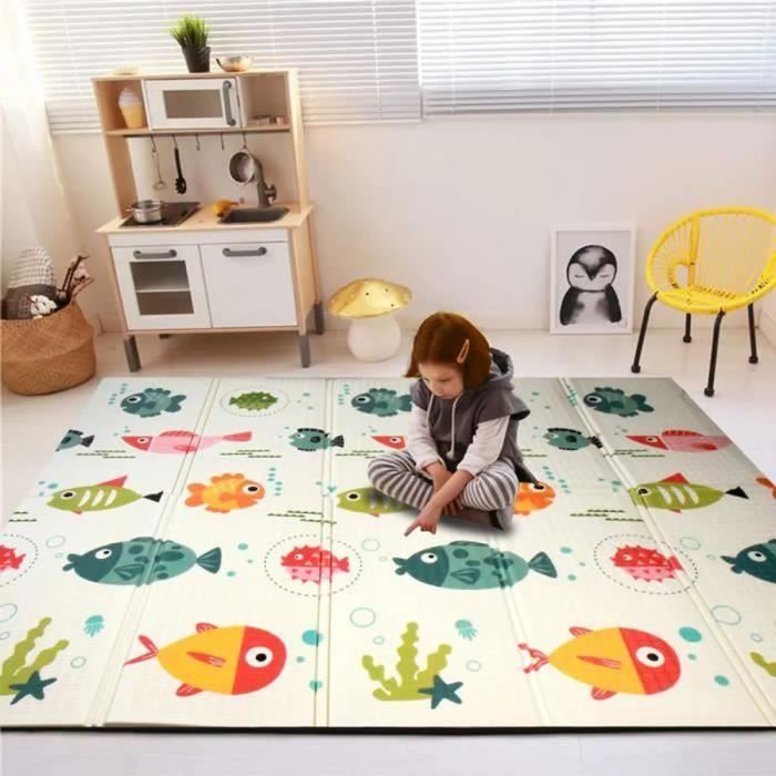 Tapis de jeu Tapis de jeu bébé imperméable pliable à 2 faces,Tapis pliable en mousse souple pour tout-petitsbébé en mousse