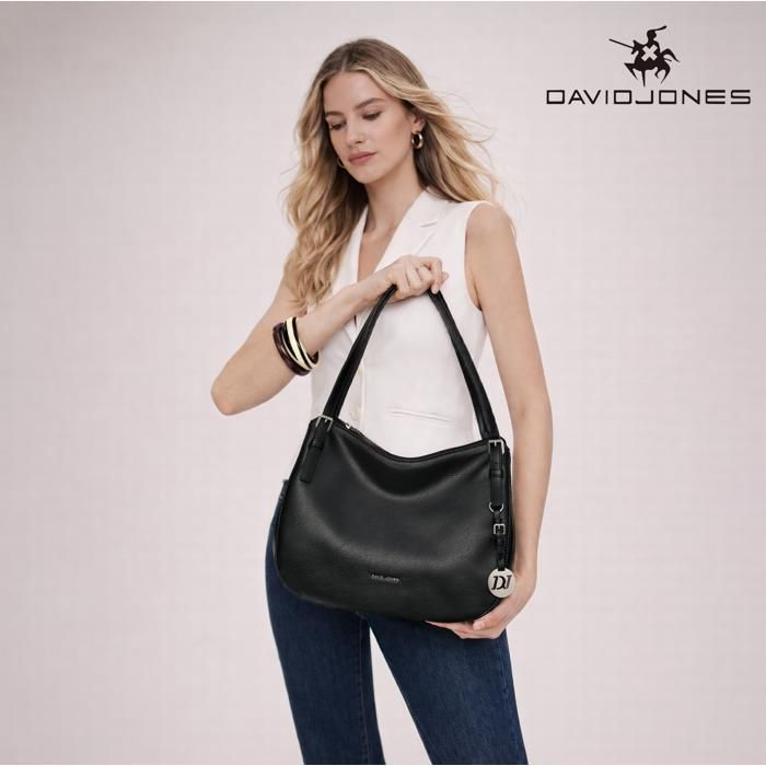 David Jones - Bolsa Hobo Feminina em Couro PU - Preta