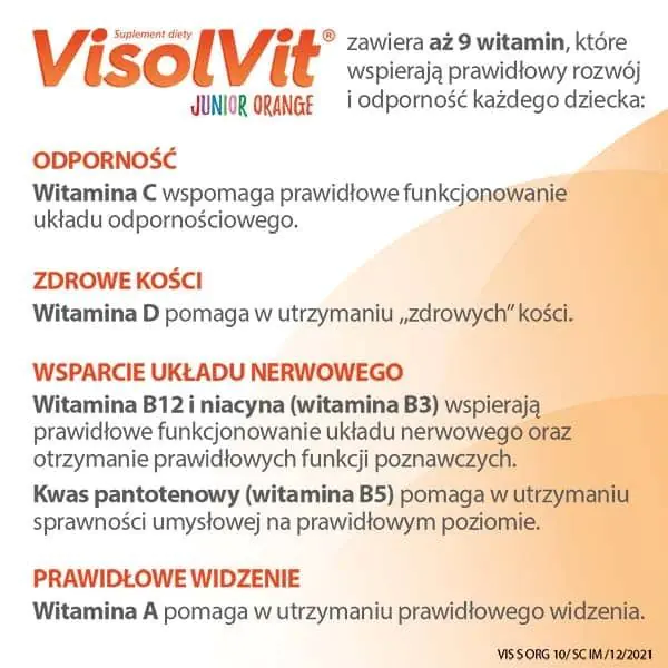 Visolvit Junior Orange, Zestaw witamin w saszetkach dla dzieci powyżej 3. roku życia, Smak pomarańczowy