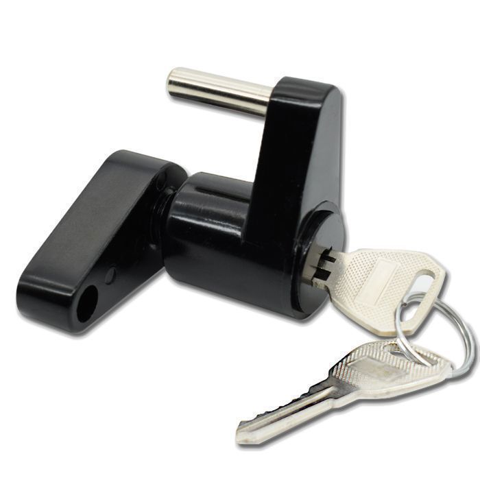 1 set of black zinc alloy trailer hitch locks, with key, anti-theft
