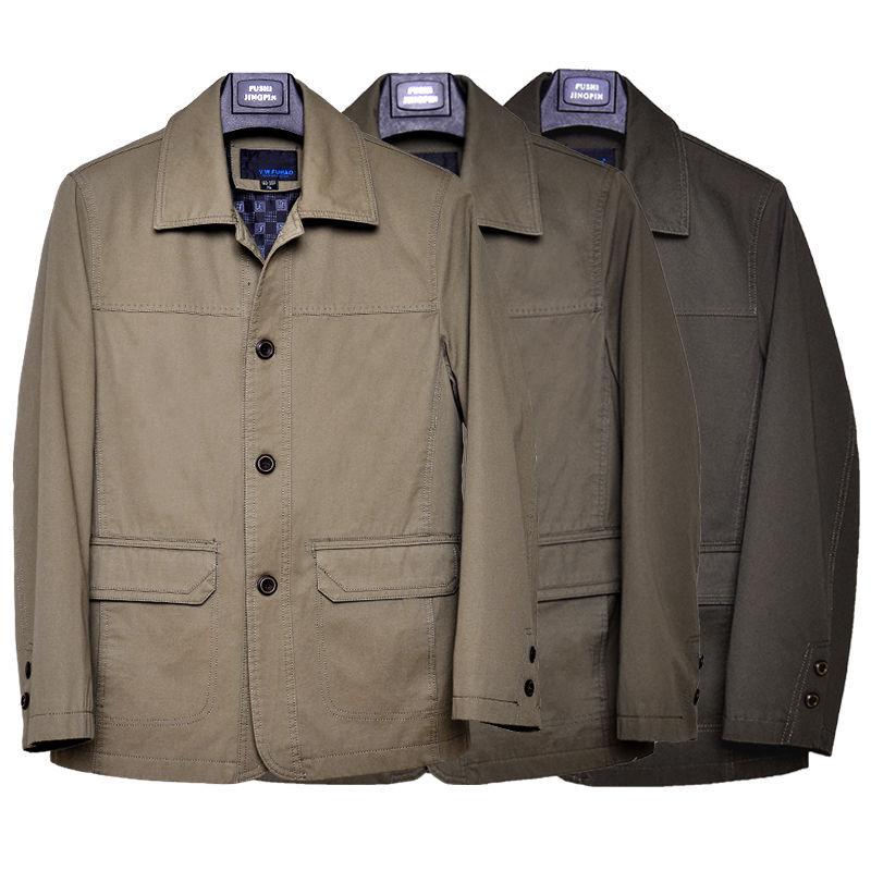 Giacca autunnale in puro cotone Giacca bomber da uomo con risvolto e bottoni, ideale per il lavoro, casual, stile papà, antivento