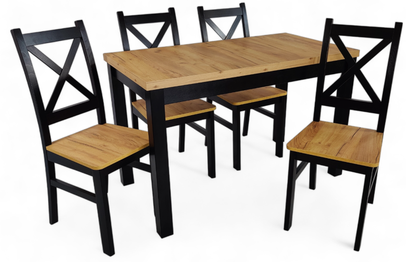 Stół mały 65x120/160 cm Dąb Craft 4 Krzesła krzyż czarne