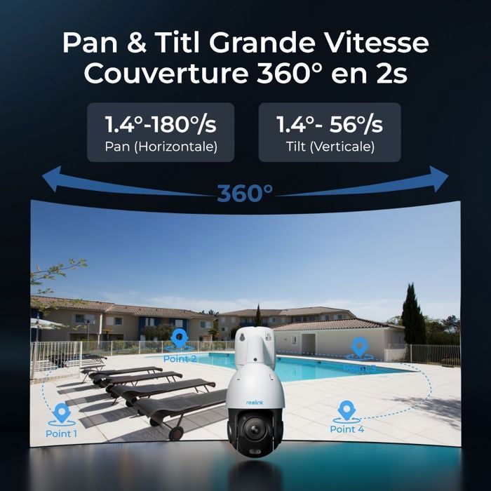 Reolink Caméra de Surveillance 4K 8MP PoE,Zoom Optique 5X,Pan 360°& Tilt 90°,Suivi Auto,Vision Noc Couleur,Détection Intelligente